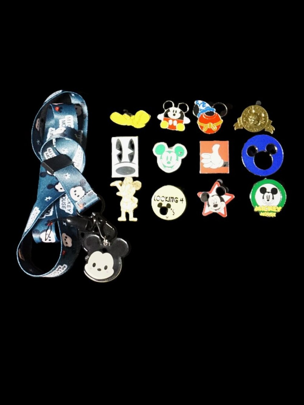 Disney Pin Trading 12 Pin Lot with Lanyard Featuring Mickey Mouse (053)